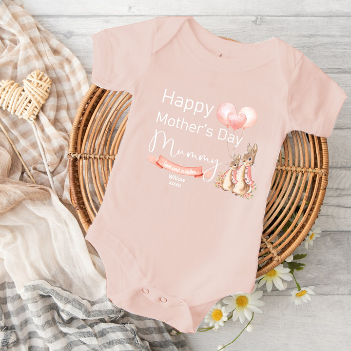 Personalised Happy Mother's Day Rabbit Pink Babygrow/Vest