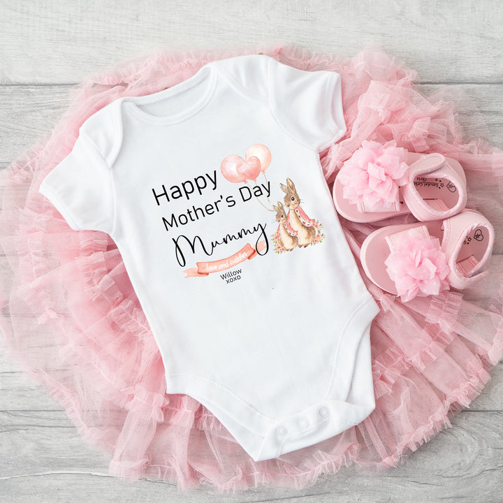 Personalised First Mother's Day Pink Rabbit Babygrow/Vest