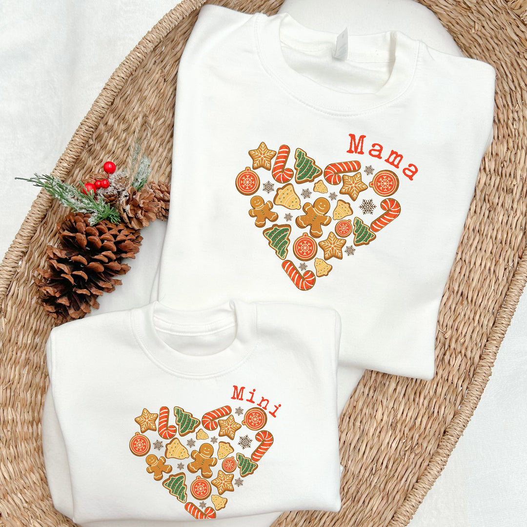 Personalised Gingerbread Heart Mum & Mini Sweatshirt/Babygrow