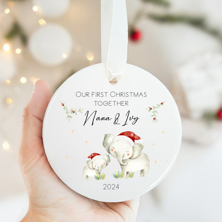 Our First Christmas Together Elephant Family 2 Personalised Ceramic Ornament