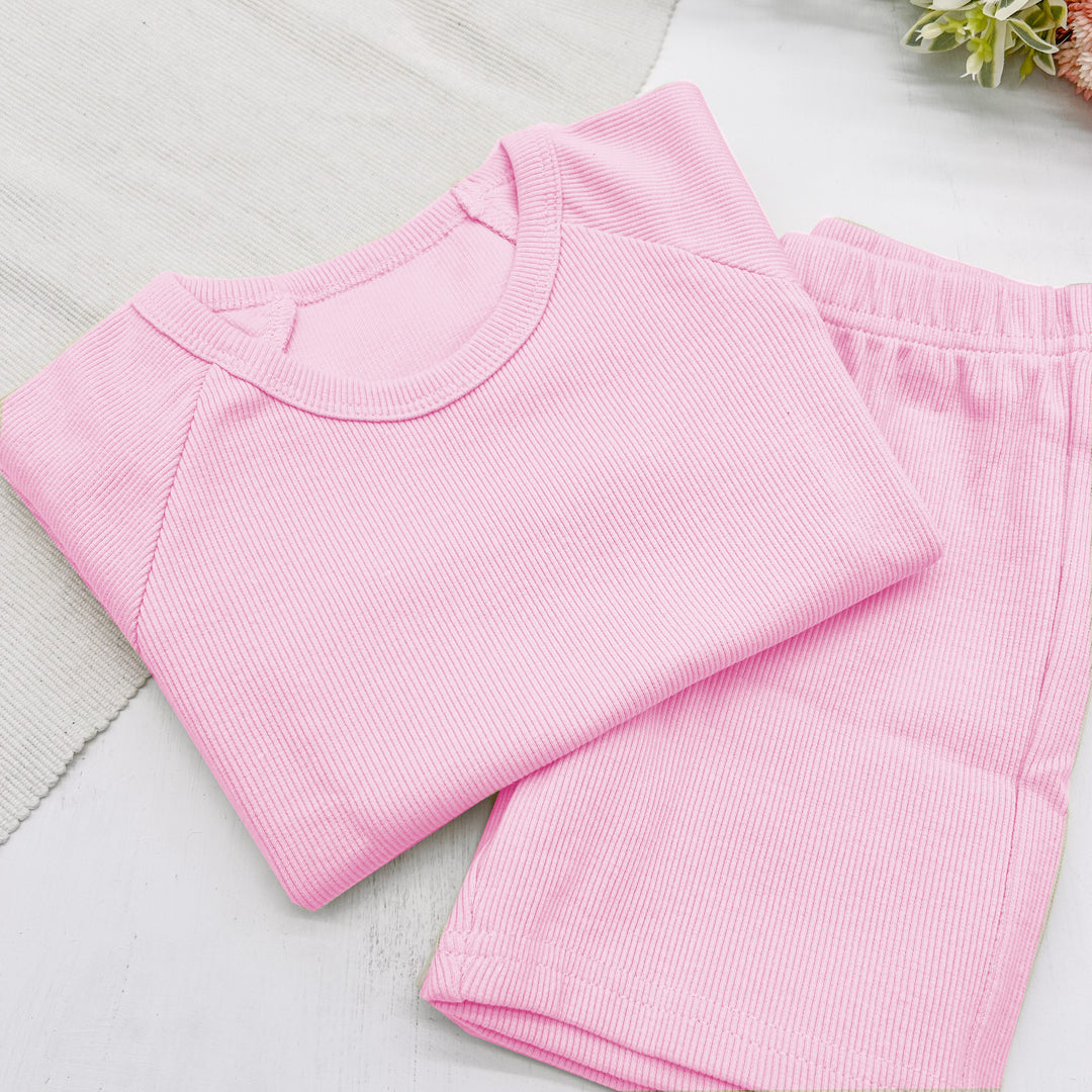 Personalised Pink Teddy Bear Ribbed Shorts Set