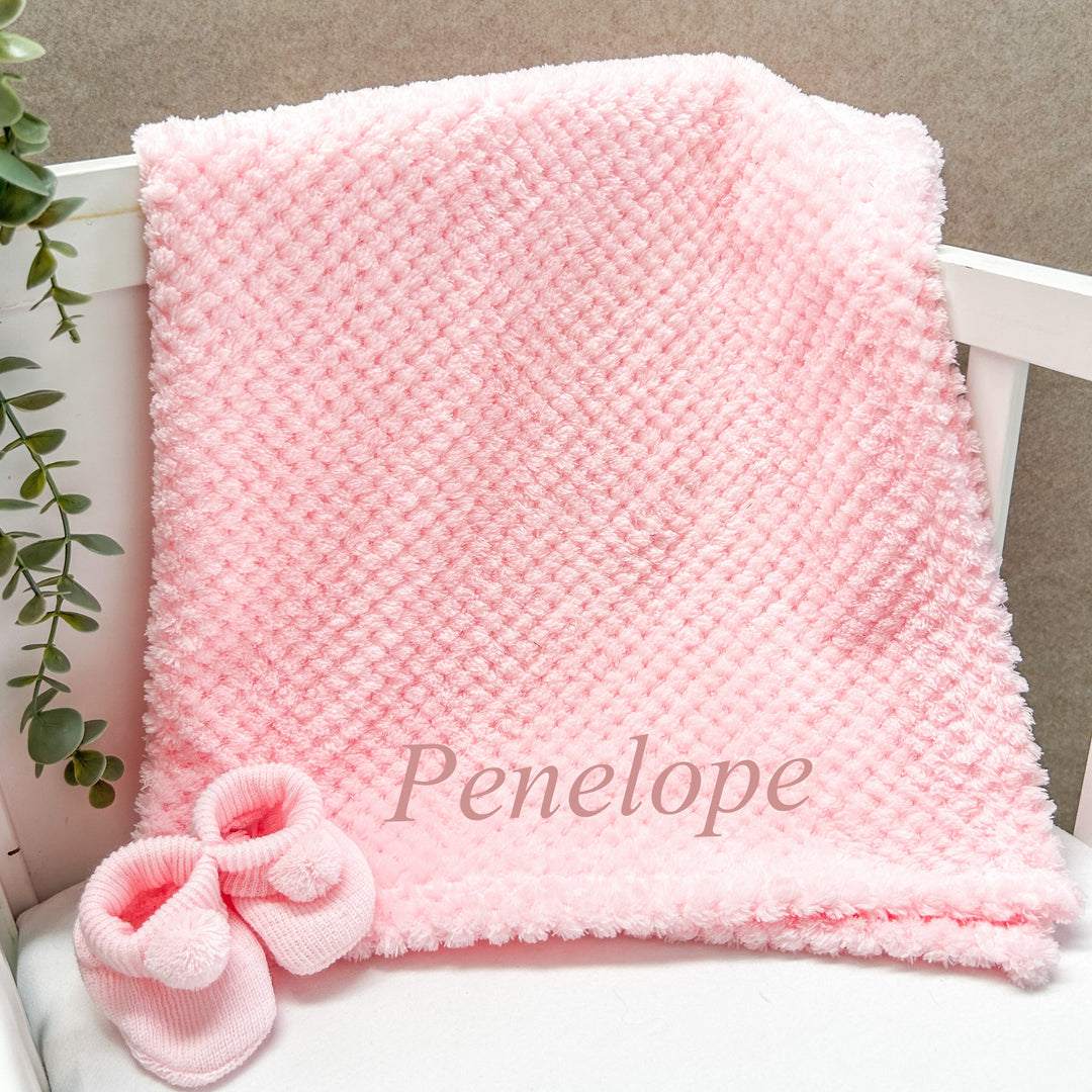 Personalised Embroidered Honeycomb Pink/Lemon/Blue/Grey Blanket