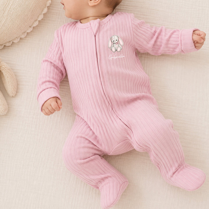 Personalised Pink Rabbit 3 Piece Ribbed Coming Home Outfit