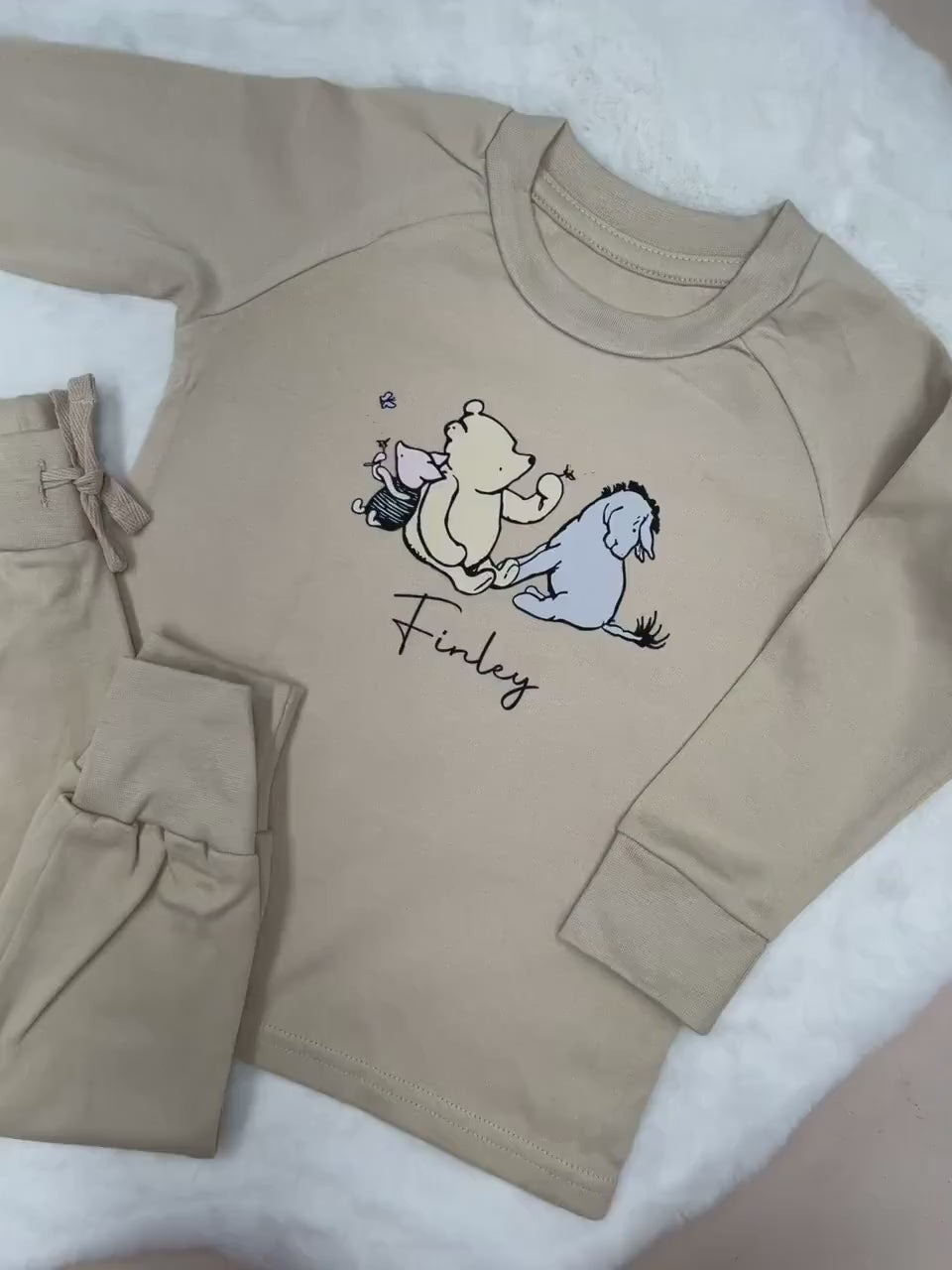 Winnie Pooh Lightweight Cotton Tracksuit | Peach Blue Brown Sand Baby Girl Toddler Girls Outfit Leggings Trousers Personalised T-shirt Kids