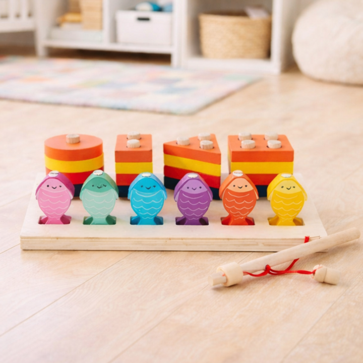 Wooden 2 In 1 Fishing Stack And Sort Board