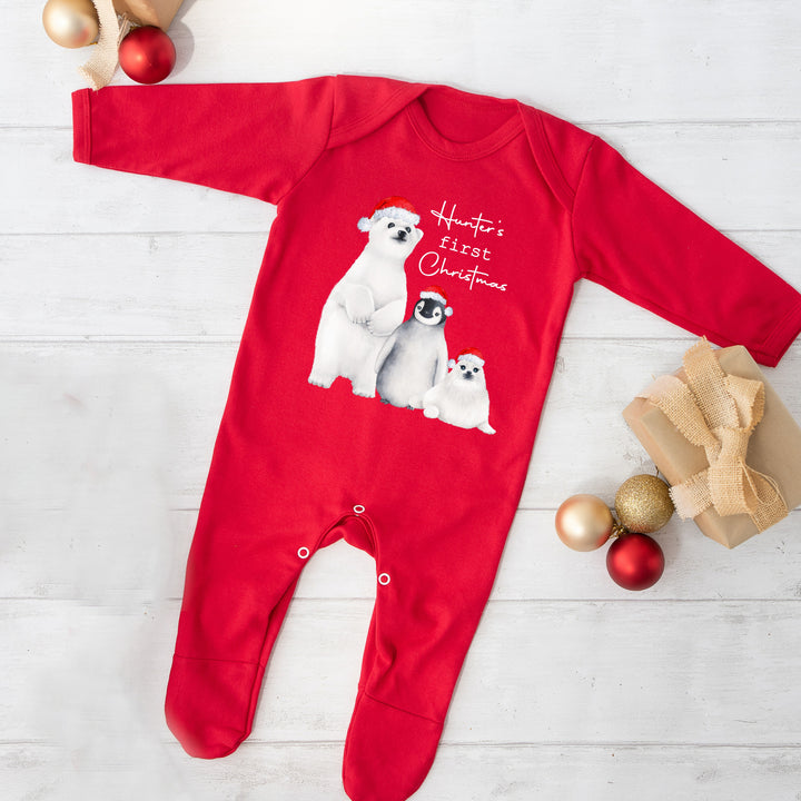 Personalised Festive Friends Christmas Babygrow