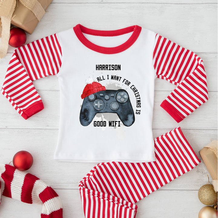 Personalised Gamer Christmas Pyjamas: All I Want For Christmas Is Good Wifi Outfit Xmas Pyjamas