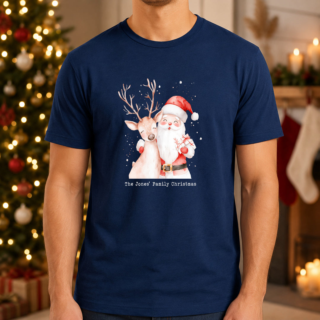 Personalised Reindeer &amp; Santa Family Matching Navy Tartan Christmas Pyjamas