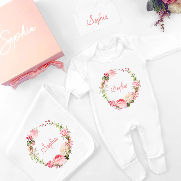 Personalised Rose Wreath Baby Clothing Set