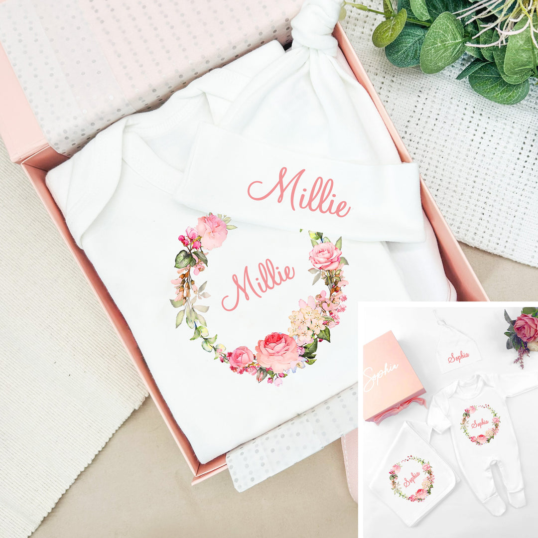 Personalised Rose Wreath Baby Clothing Set