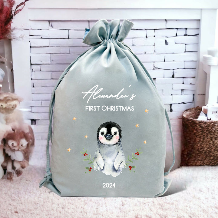 Personalised Christmas Penguin Christmas Stocking or Santa Sack