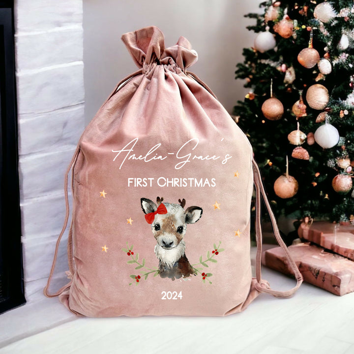 Personalised Girl Deer Christmas Stocking or Santa Sack