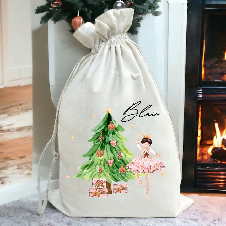 Personalised Pink Ballerina Christmas Stocking or Santa Sacks