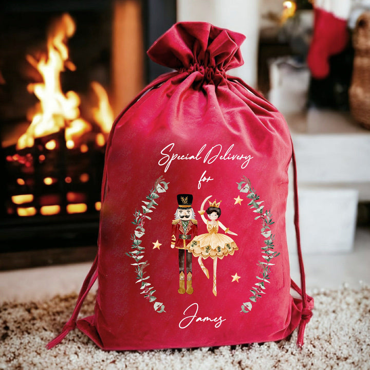 Personalised Nutcracker Wreath Christmas Stocking or Santa Sack