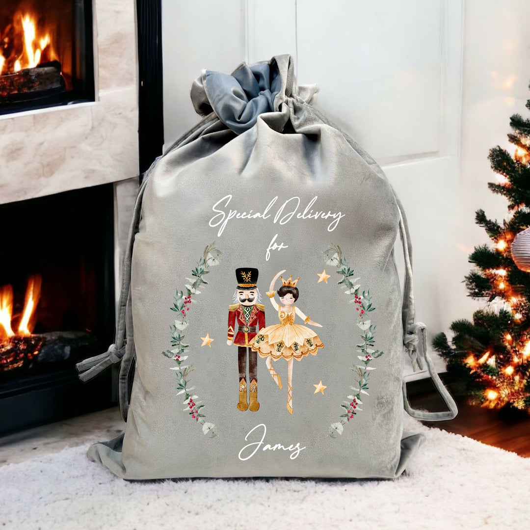 Personalised Nutcracker Wreath Christmas Stocking or Santa Sack