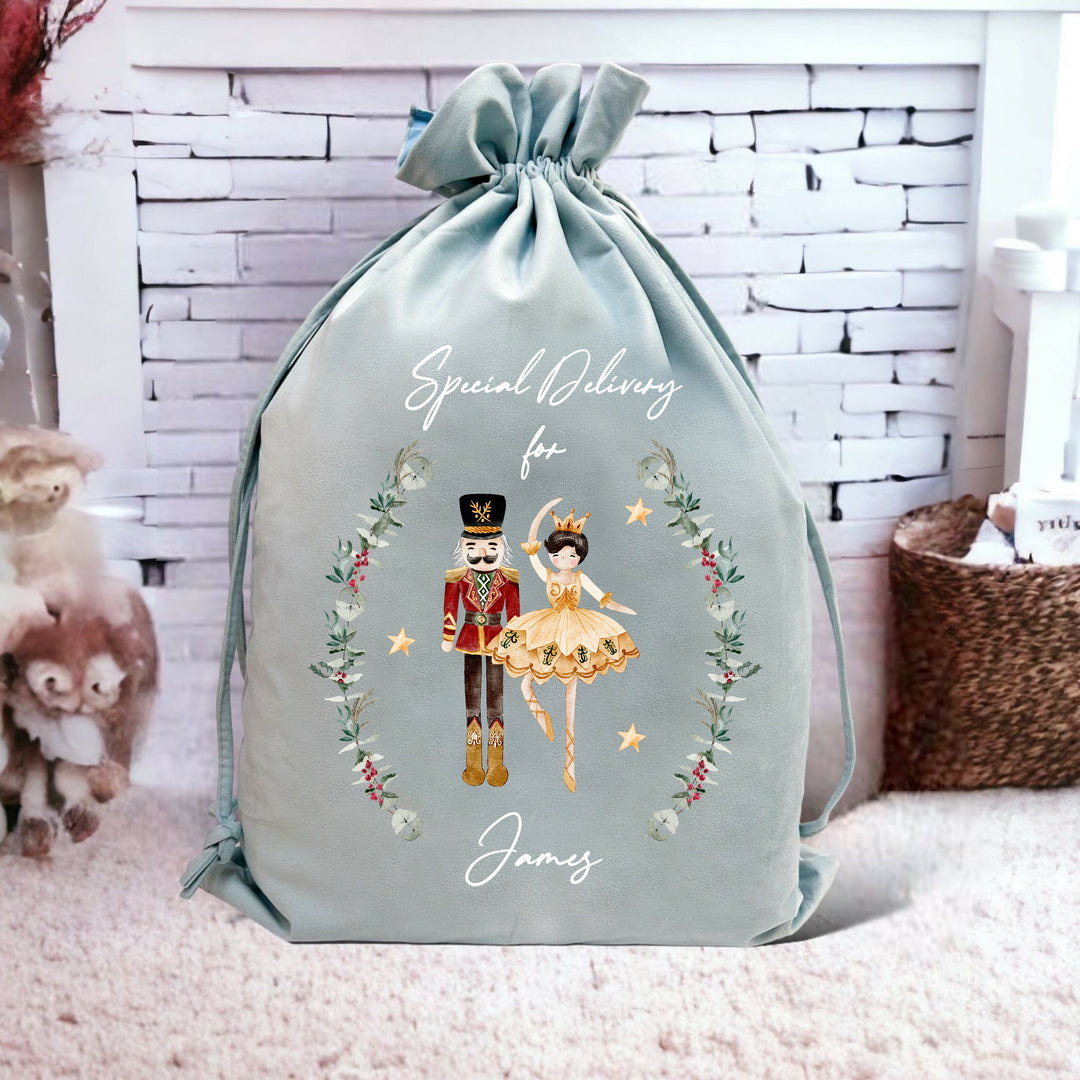 Personalised Nutcracker Wreath Christmas Stocking or Santa Sack