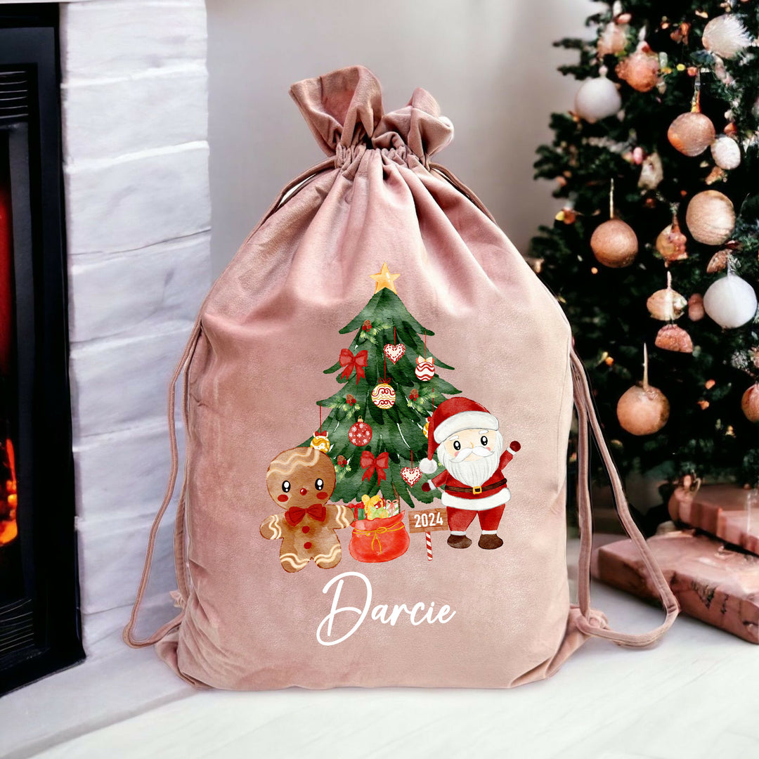 Personalised Santa Clause Scene Christmas Stocking or Santa Sack