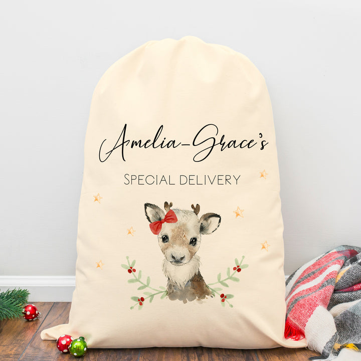 Personalised Girl Reindeer Santa Sack