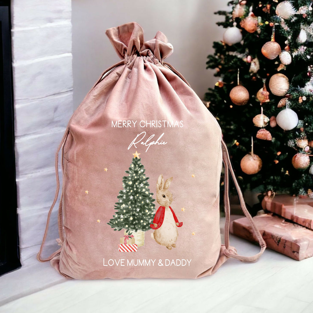 Personalised Red Rabbit Christmas Stocking or Santa Sack