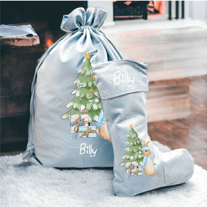 Personalised Blue Rabbit Christmas Stocking or Santa Sacks