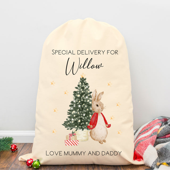 Personalised Red, Pink and Blue Rabbit Santa Sack