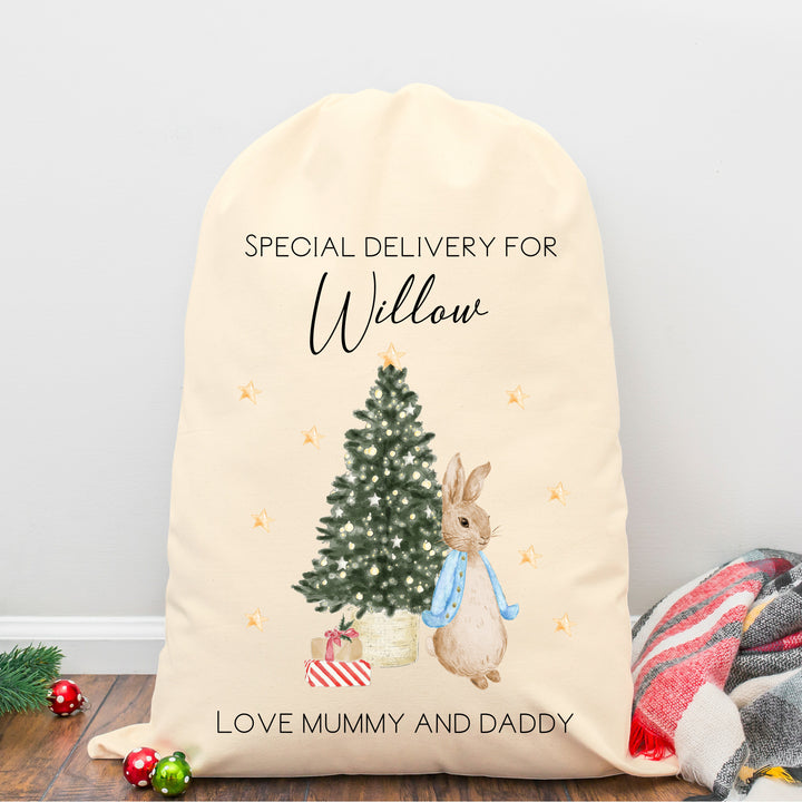 Personalised Red, Pink and Blue Rabbit Santa Sack