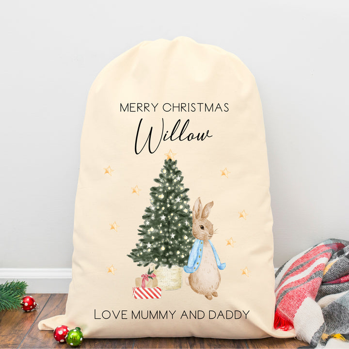 Personalised Red, Pink and Blue Rabbit Santa Sack