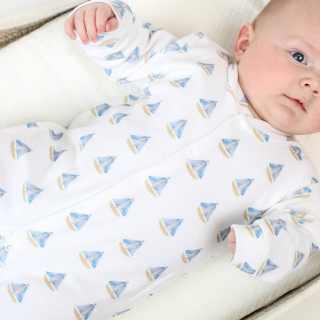Personalised Sailboats Babygrow with optional Hat and Bib