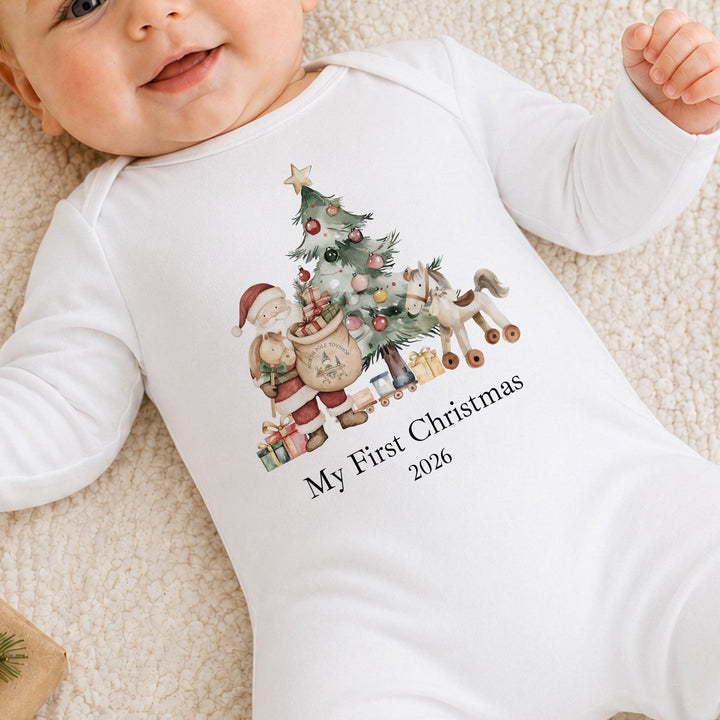 Personalised Santa &amp; Co First Christmas Baby Grow, Vest or Bib