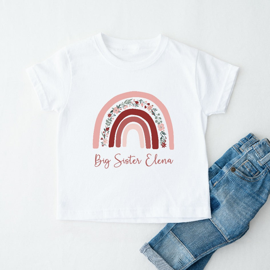 Personalised Pink Rainbow Sibling Matching T-shirt/Vest