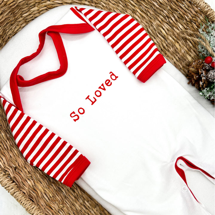 So Loved Red Striped Babygrow