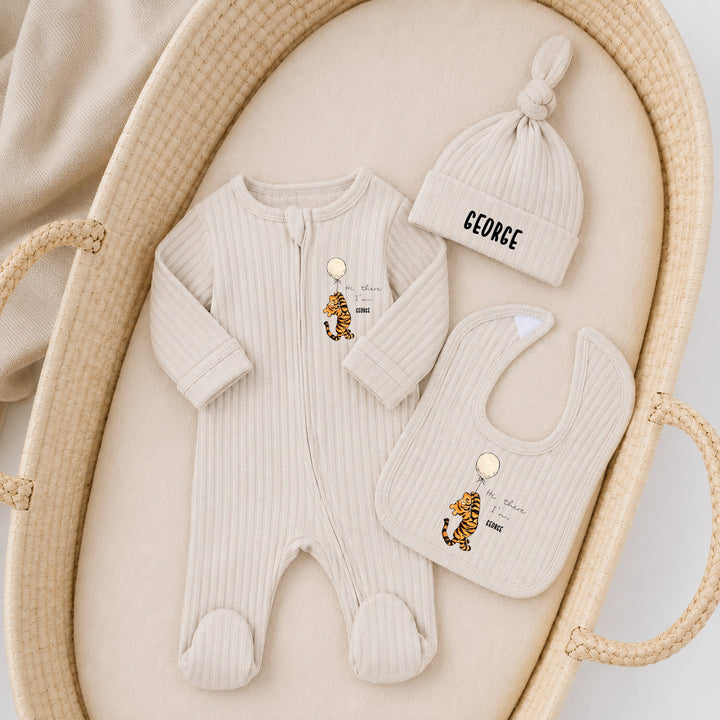 Personalised Orange Pooh Bear 3 Piece Ribbed Coming Home Outfit