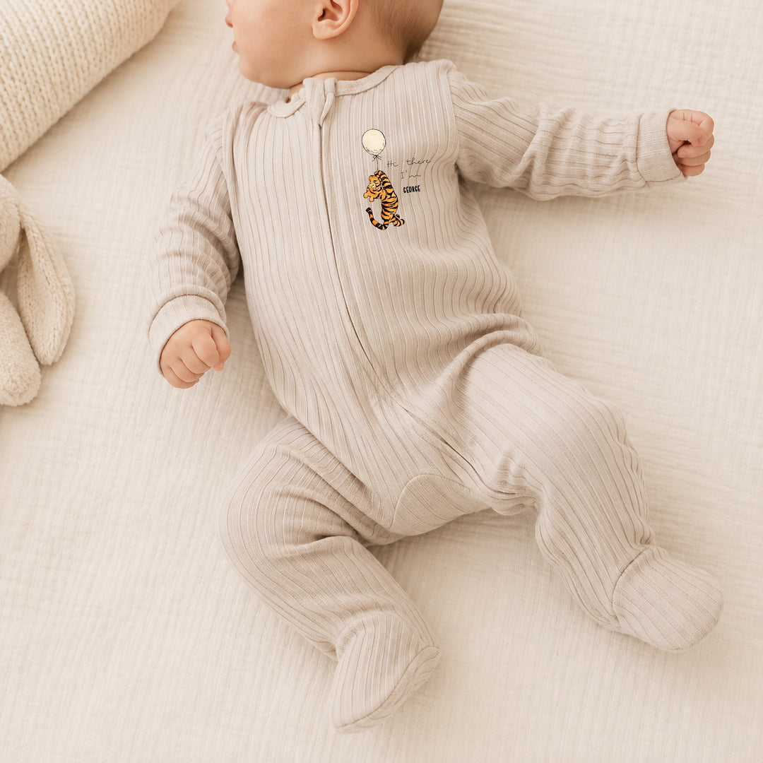 Personalised Orange Pooh Bear 3 Piece Ribbed Coming Home Outfit