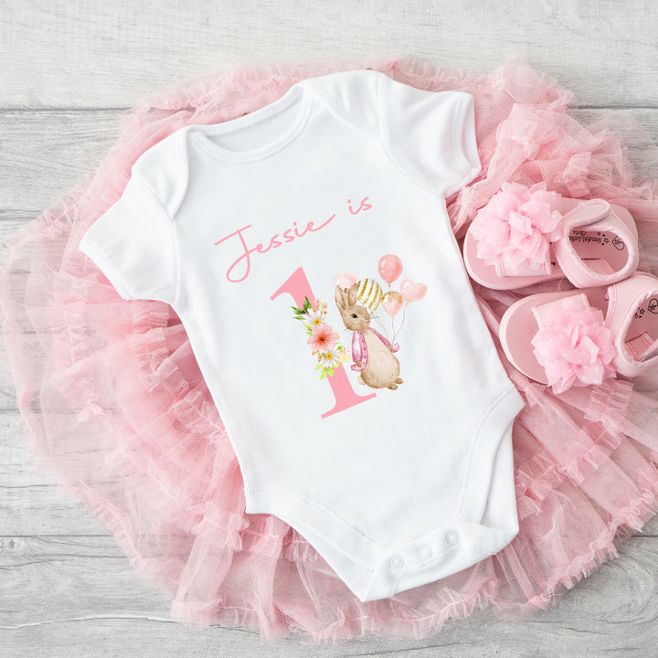 Personalised Birthday Pink Rabbit T-shirt/Vest