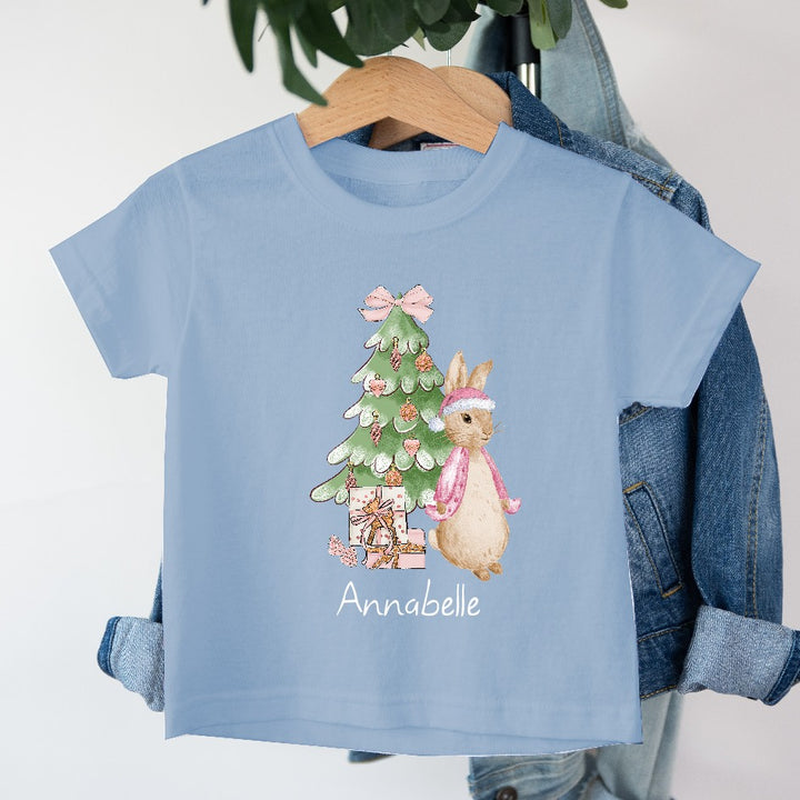 Personalised Pink Rabbit Christmas Tree Children's T-shirt