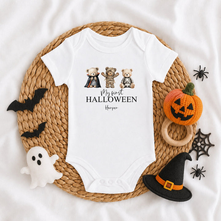 Personalised Vampire Teddy My First Halloween Baby Grow or Vest