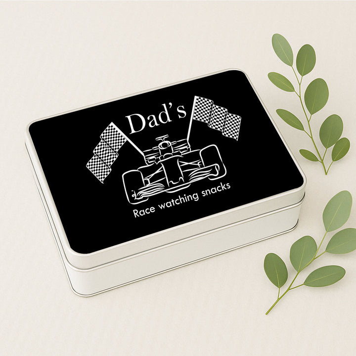 Personalised Black Racing Snacks Tin
