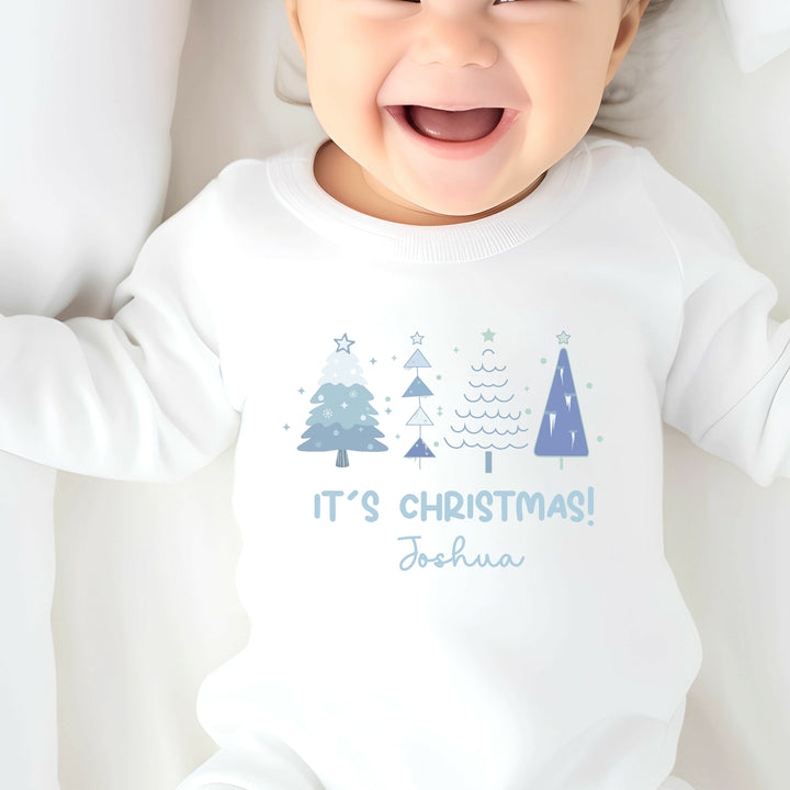 Personalised Blue Chritstmas Trees Babygrow/Vest