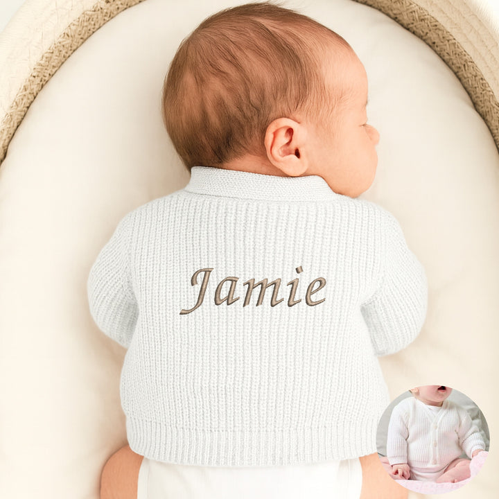Personalised Beige Blanket and White Cardigan Embroidered Baby Hamper