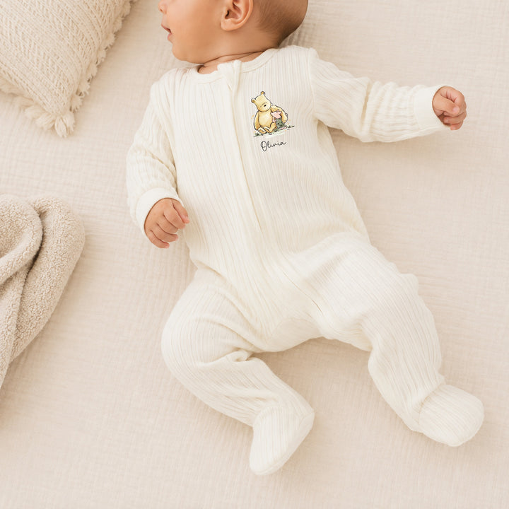 Personalised Pooh Bear 3 Piece Ribbed Coming Home Outfit
