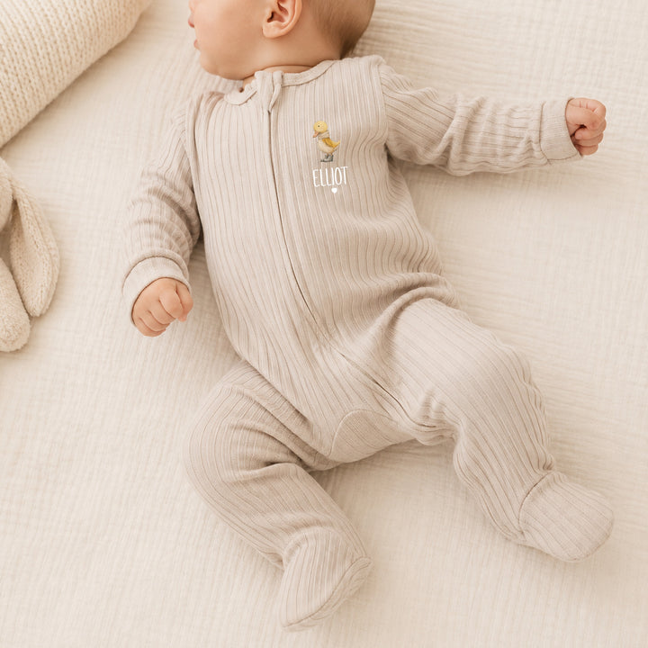 Personalised Yellow Duck 3 Piece Ribbed Coming Home Outfit
